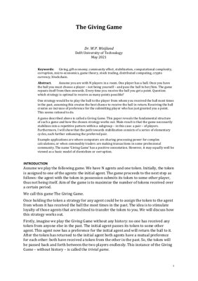 PDF Document Cover - The Giving Game: Analysis of Stabilization Patterns in Multi-Agent Systems